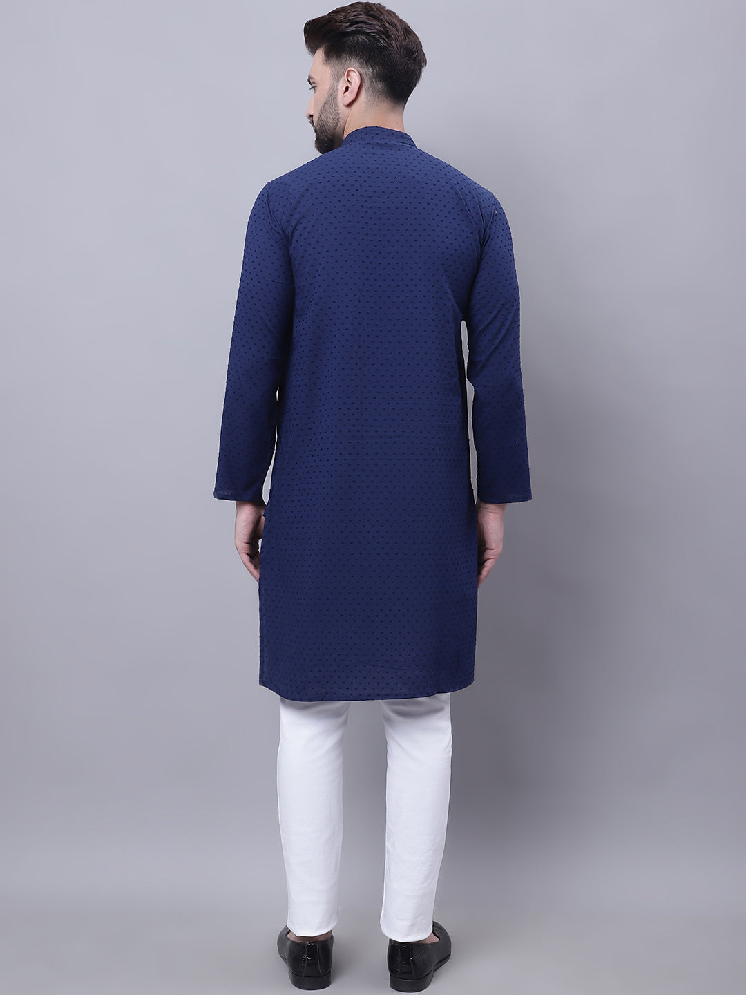 Even Apparels Blue Pure Cotton Kurta With Band Collar - Distacart
