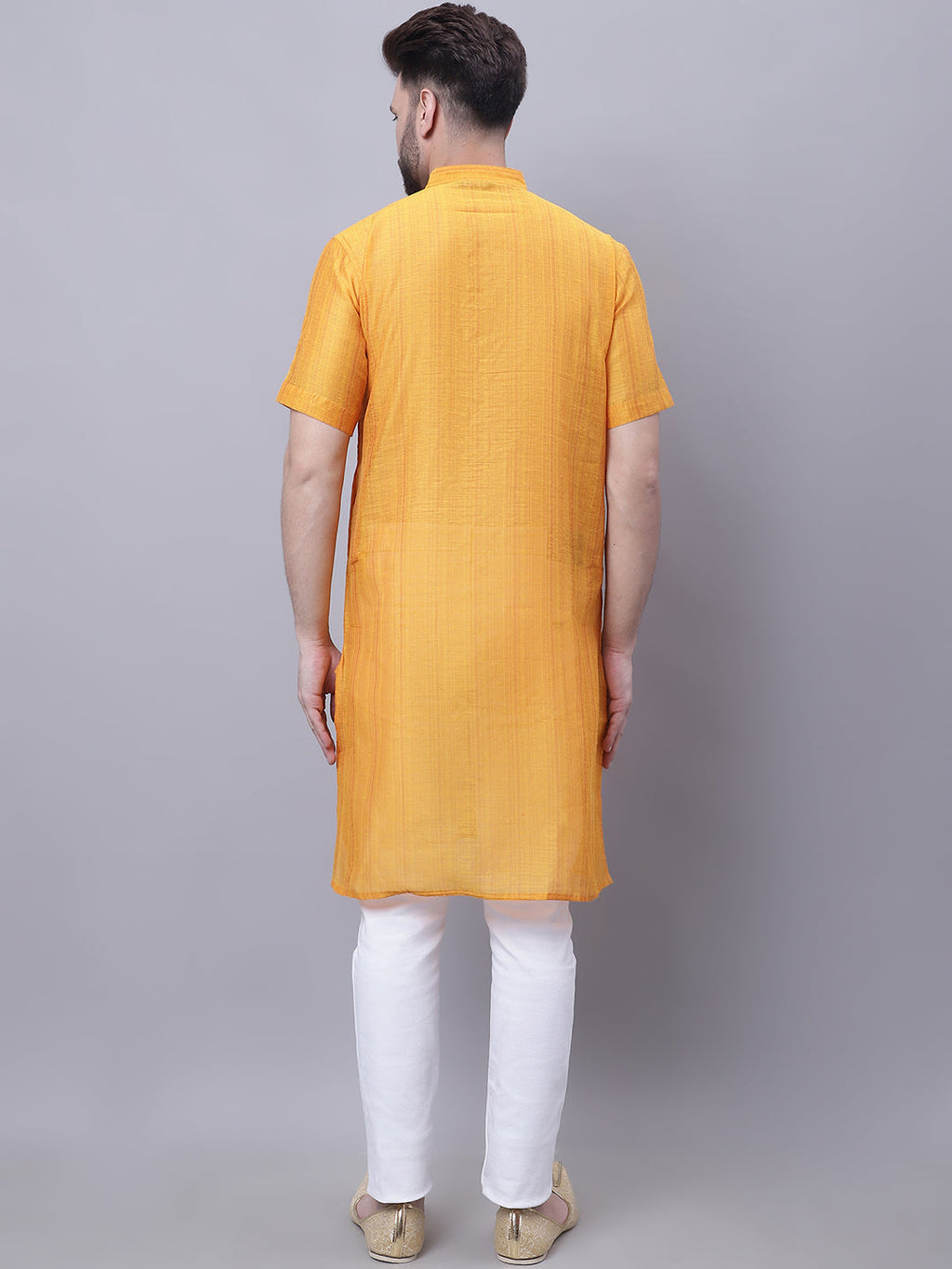 Even Apparels Yellow Pure Cotton Short Sleeves Kurta With Band Collar - Distacart