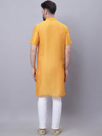Even Apparels Yellow Pure Cotton Short Sleeves Kurta With Band Collar - Distacart