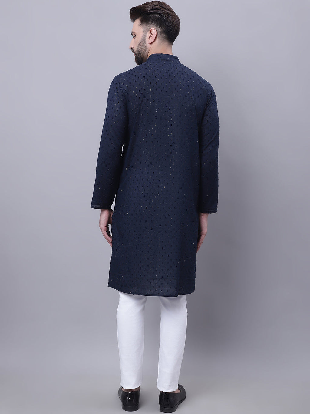 Even Apparels Blue Pure Cotton Kurta With Band Collar - Distacart