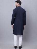 Even Apparels Blue Pure Cotton Kurta With Band Collar - Distacart