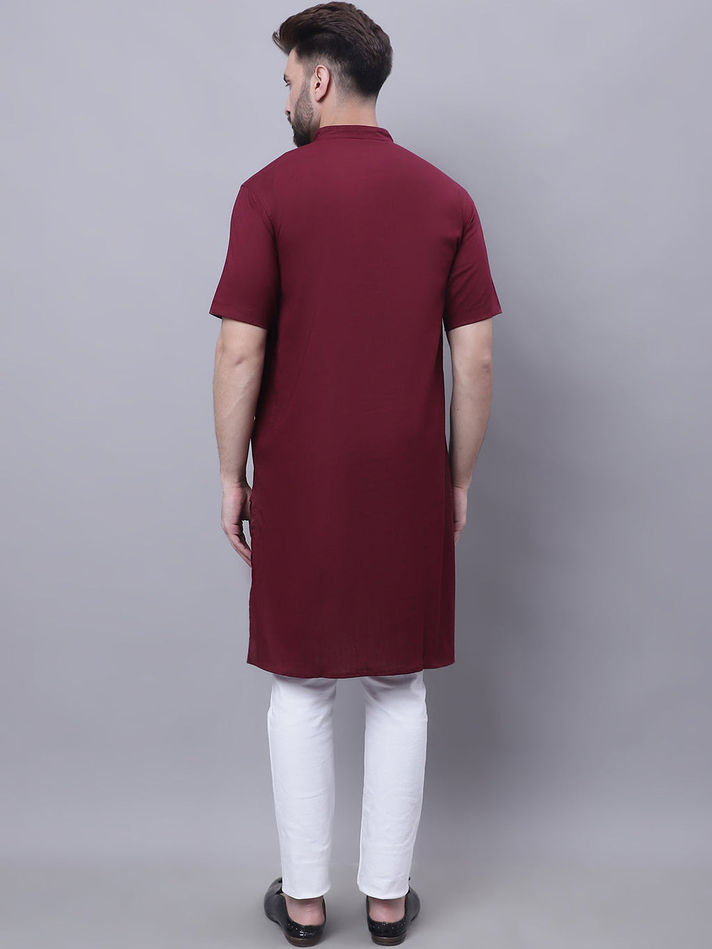 Even Apparels Red Pure Cotton Short Sleeves Kurta With Band Collar - Distacart