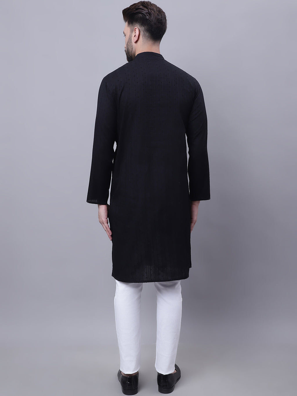 Even Apparels Black Pure Cotton Kurta With Band Collar - Distacart