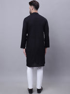 Even Apparels Black Pure Cotton Kurta With Band Collar - Distacart