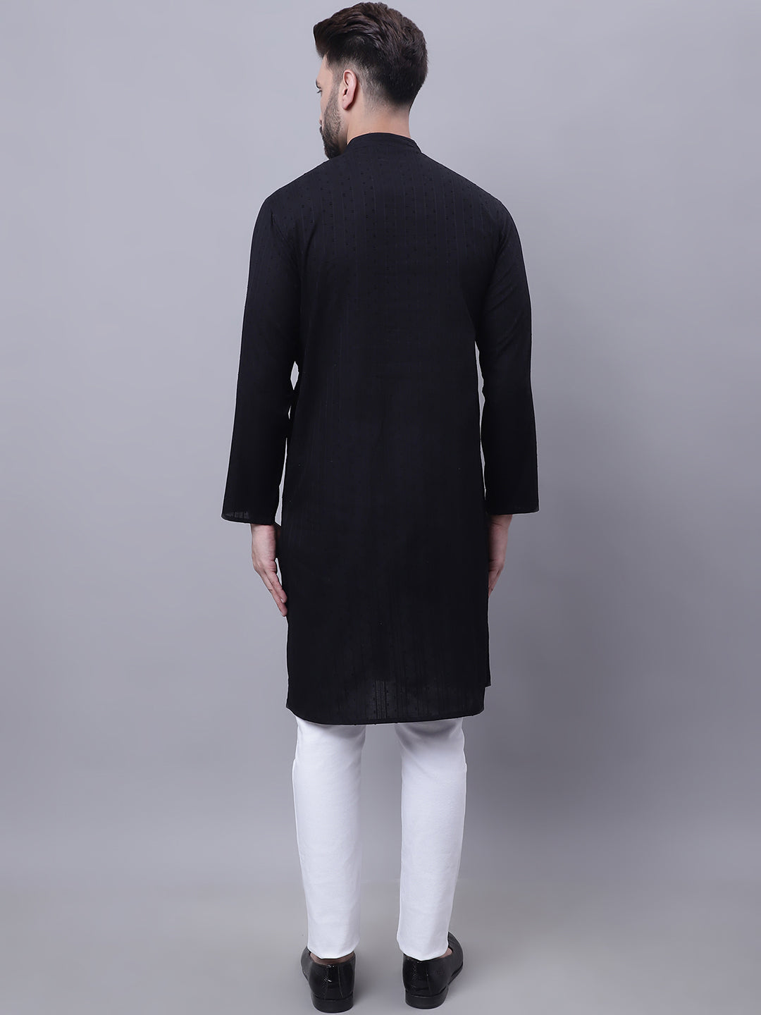 Even Apparels Black Pure Cotton Kurta With Band Collar - Distacart