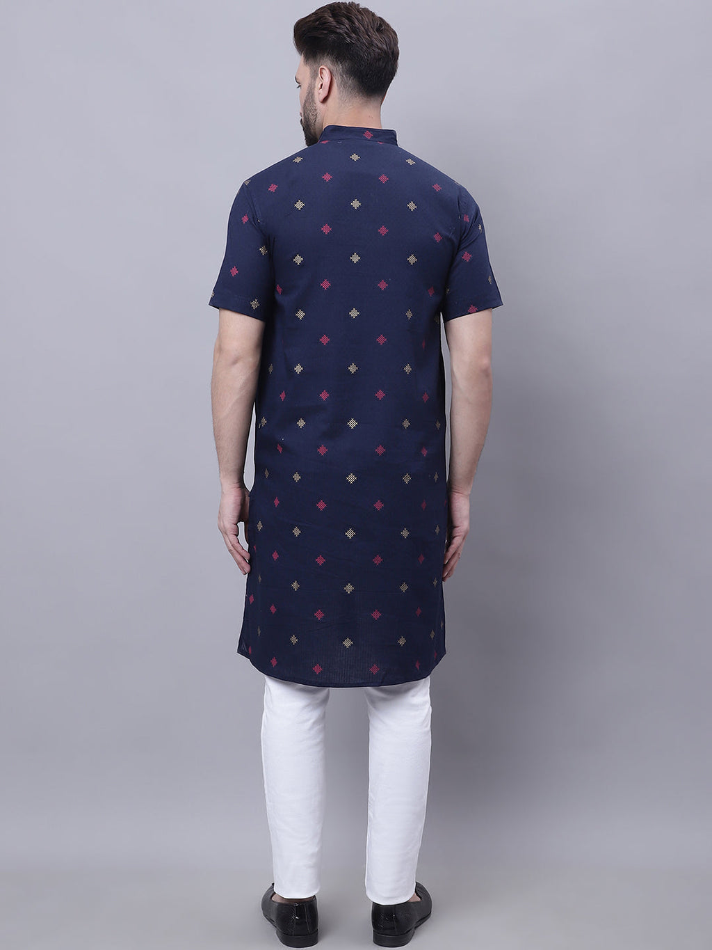 Even Apparels Blue Pure Cotton Short Sleeves Kurta With Band Collar - Distacart