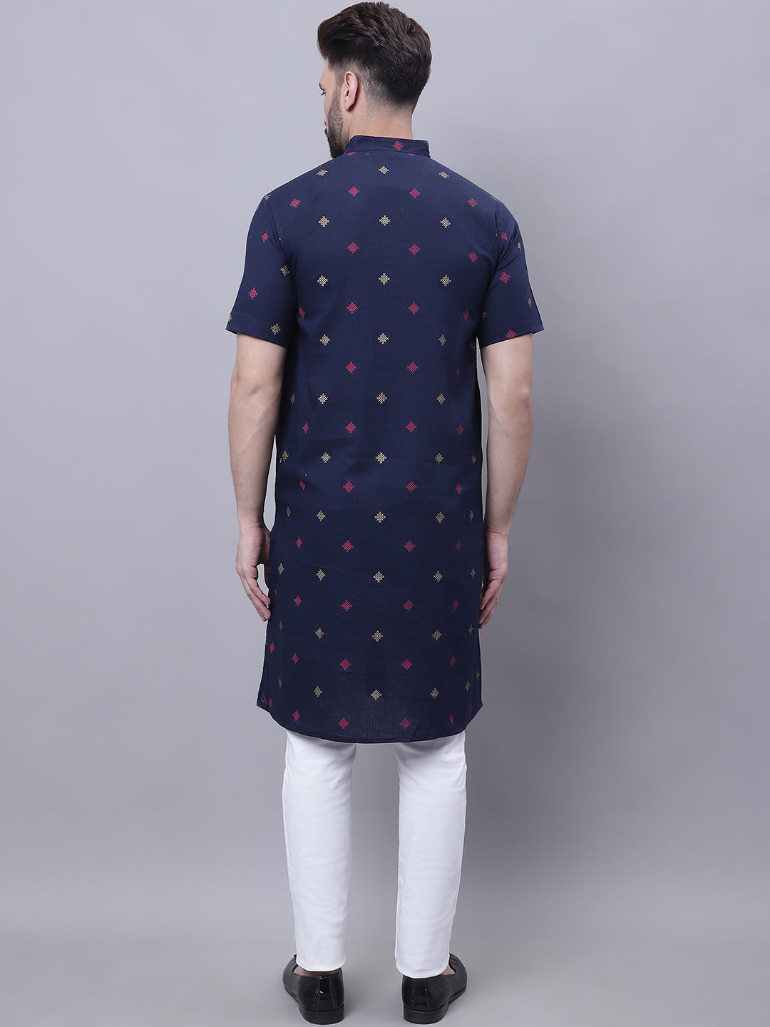Even Apparels Blue Pure Cotton Short Sleeves Kurta With Band Collar - Distacart