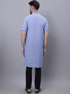 Even Apparels Blue Pure Cotton Short Sleeves Kurta With Band Collar - Distacart