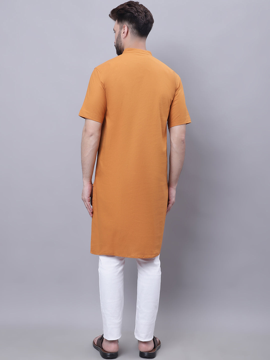 Even Apparels Yellow Pure Cotton Short Sleeves Kurta With Band Collar - Distacart