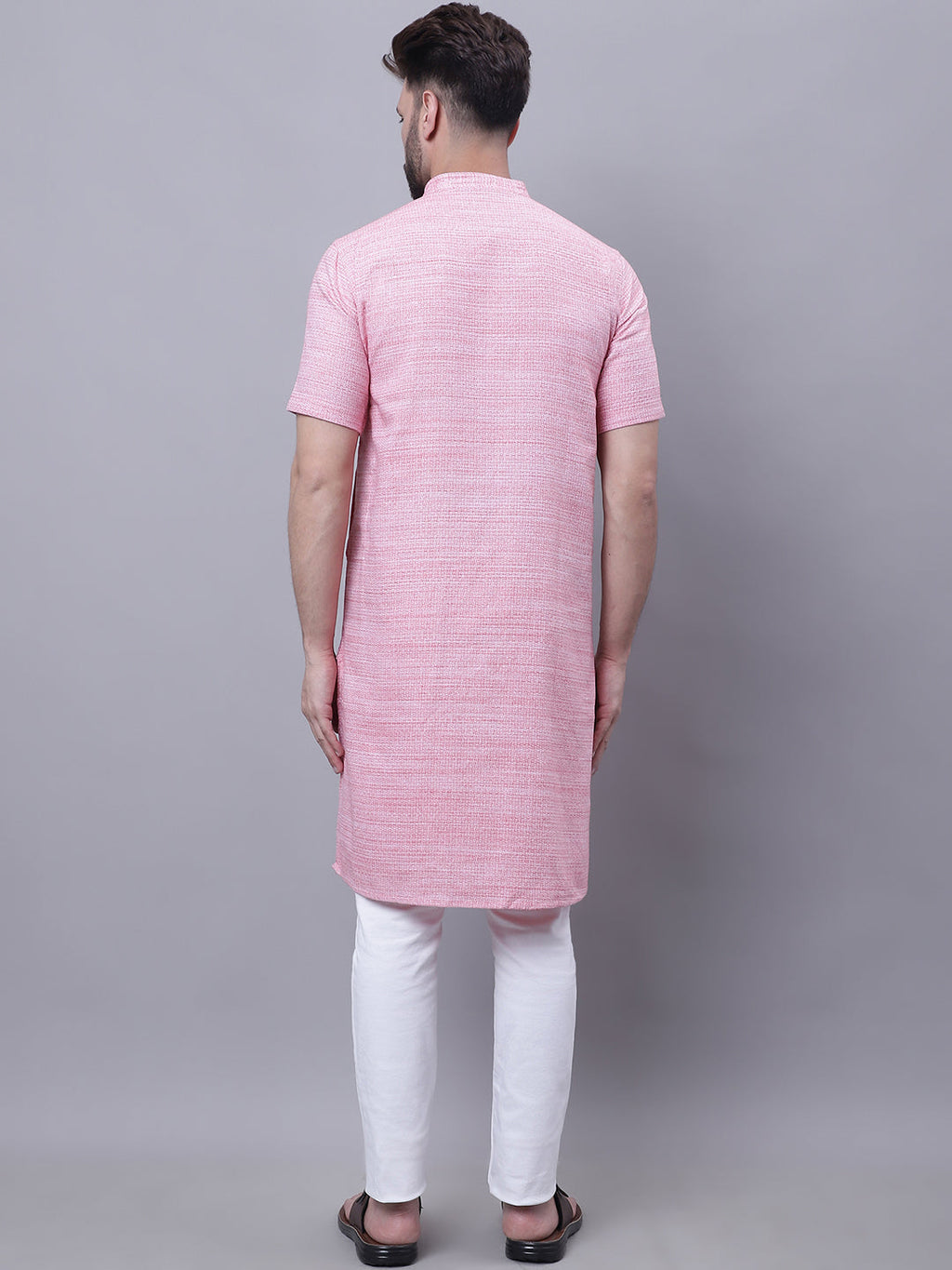 Even Apparels Pink Pure Cotton Short Sleeves Kurta With Band Collar - Distacart