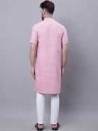 Even Apparels Pink Pure Cotton Short Sleeves Kurta With Band Collar - Distacart