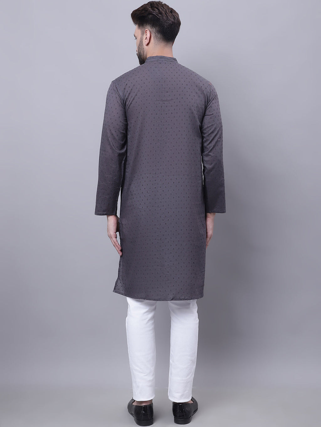 Even Apparels Grey Pure Cotton Kurta With Band Collar - Distacart