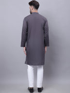 Even Apparels Grey Pure Cotton Kurta With Band Collar - Distacart