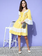 InWeave Women's Yellow Lacy Short Dress - Distacart