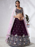 House of Panchhi Teal Pure Georgette Sequins And Thread Embroidery Lehenga Choli & Dupatta