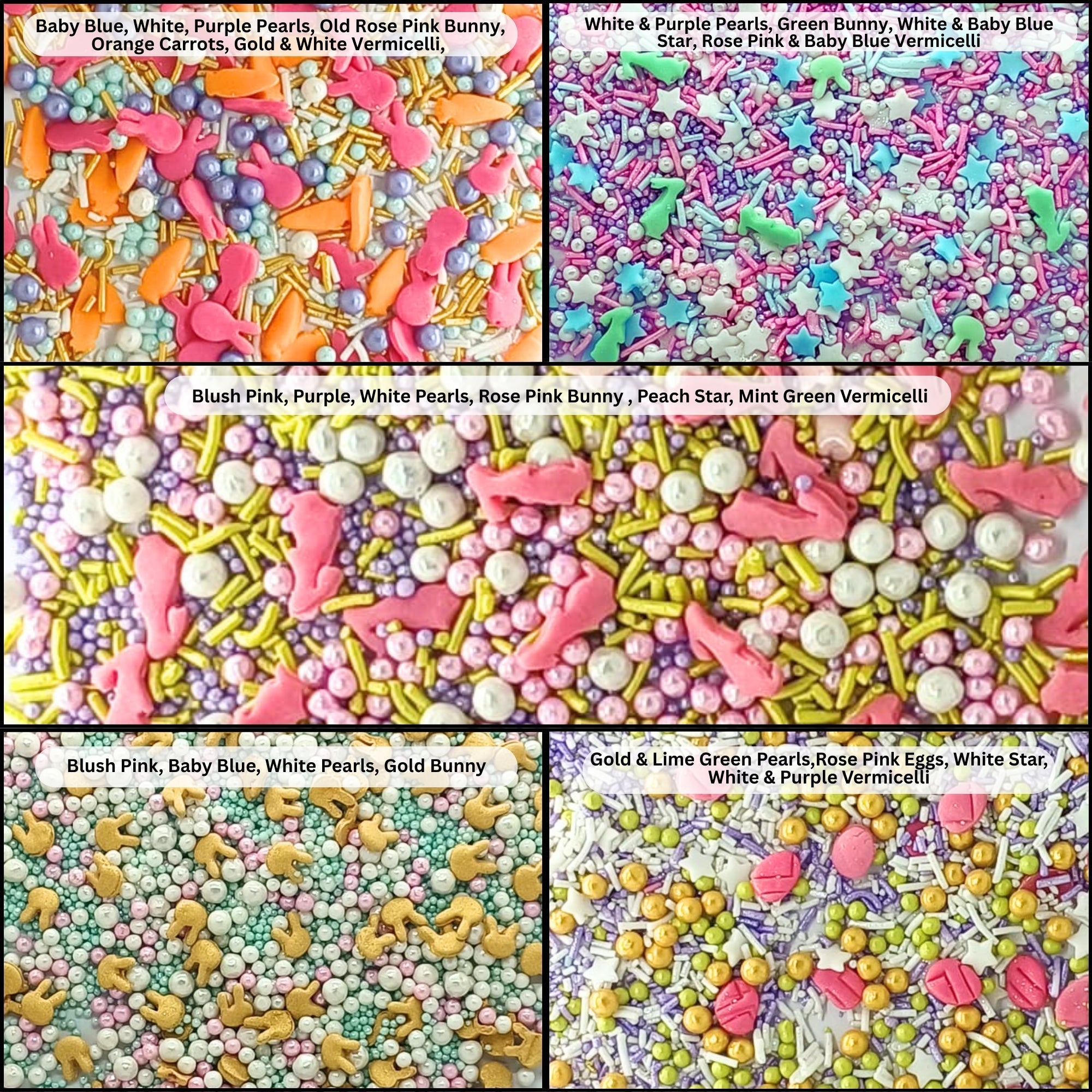 confect spring sprinkles 5 white pink and sky blue pearls stars pack of 5 100gms