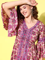 InWeave Women's Fuchsia Floral Prnited Bell Sleeve Short Dress - Distacart