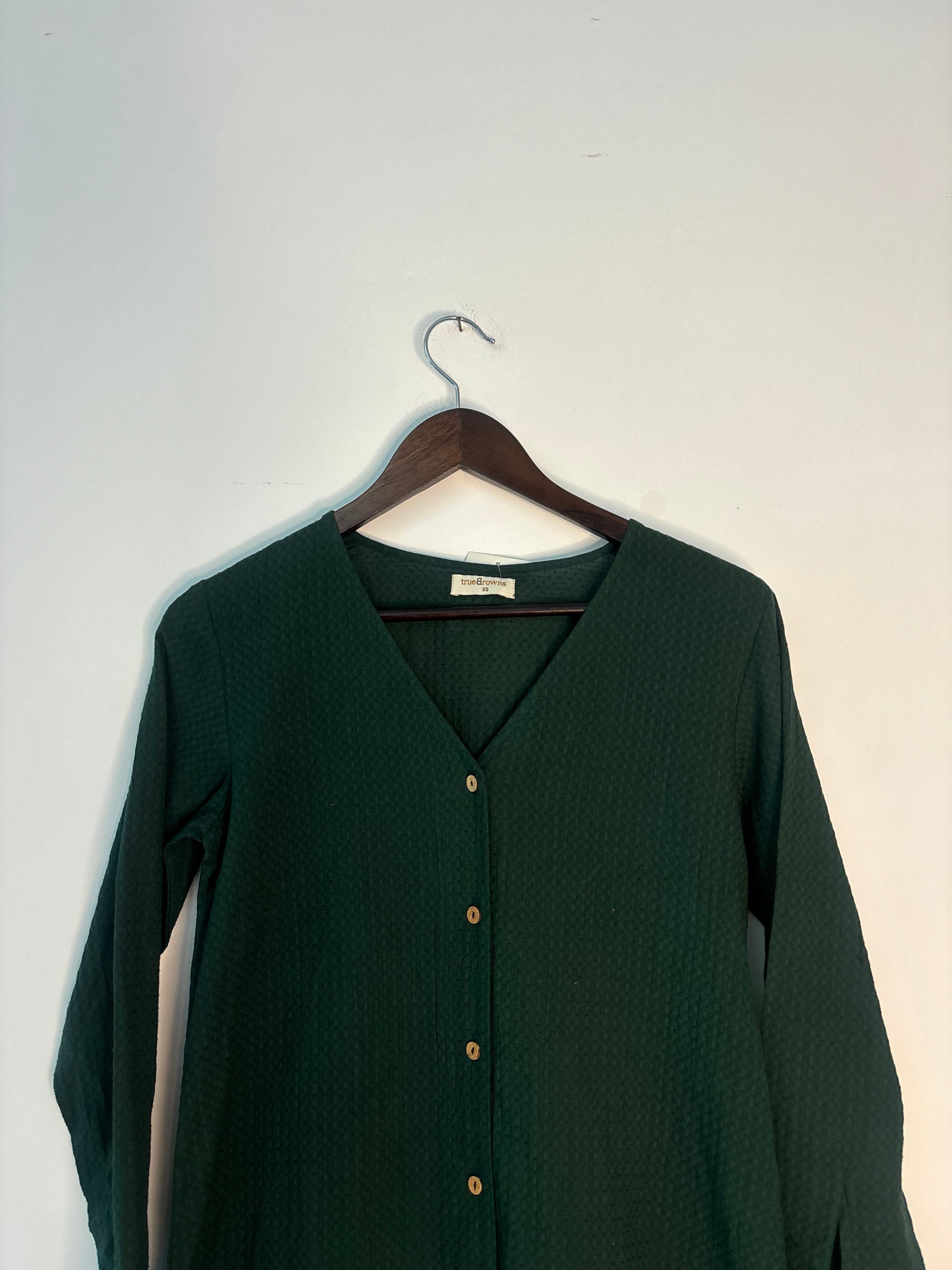trueBrowns Dark Green Dobby Top