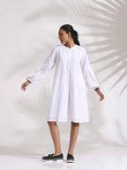 trueBrowns White Cotton Schiffli Short Dress - Distacart