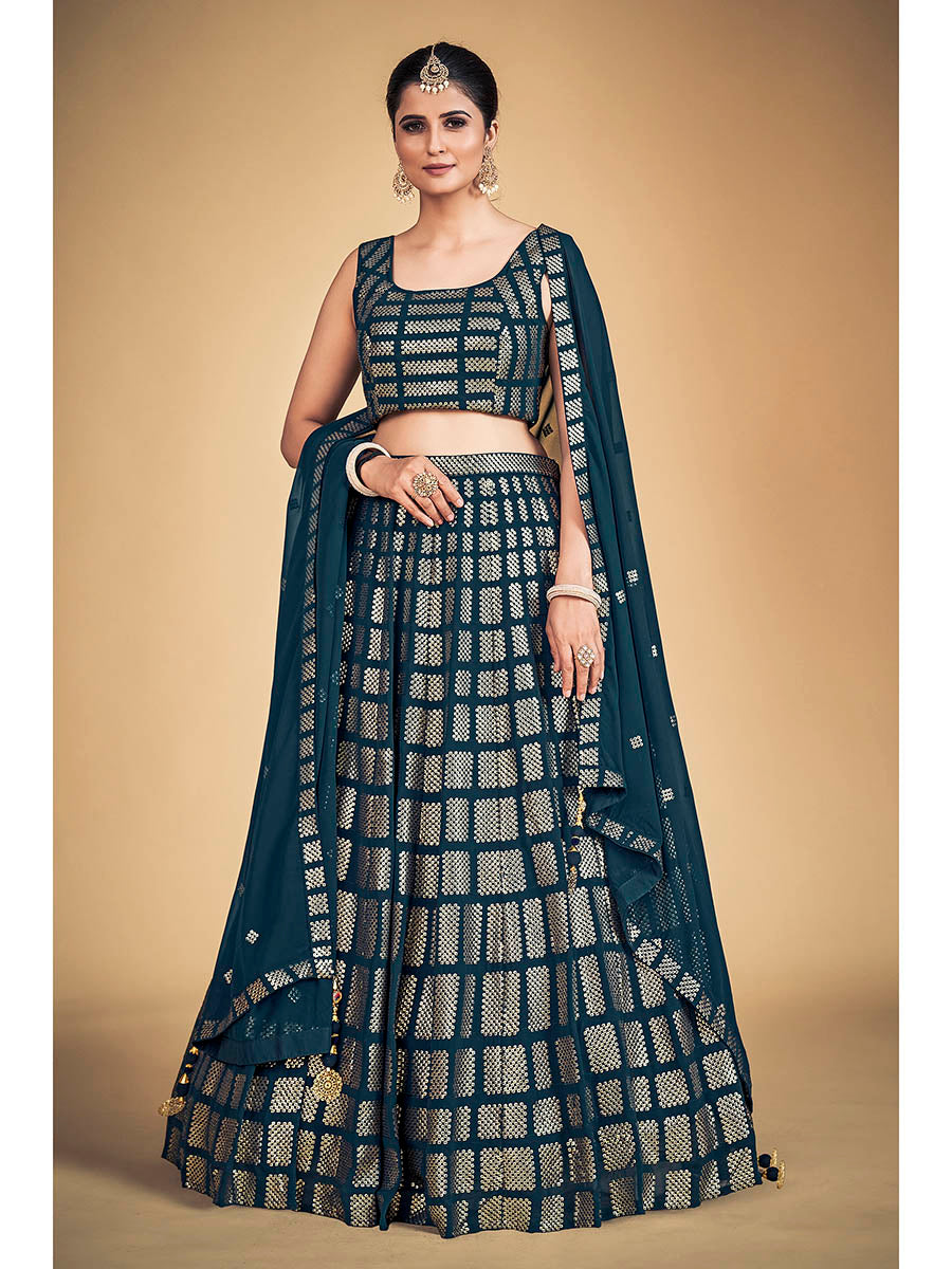 Myra Teal Blue Georgette Real Georgette Lehenga Choli