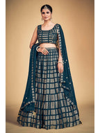 Myra Teal Blue Georgette Real Georgette Lehenga Choli