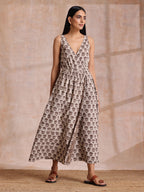 trueBrowns Clay Dabu Buta Print Cotton Sleeveless Wrap Dress - Distacart