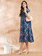 InWeave Women's Blue Pink Kalamkari A Line Dress - Distacart