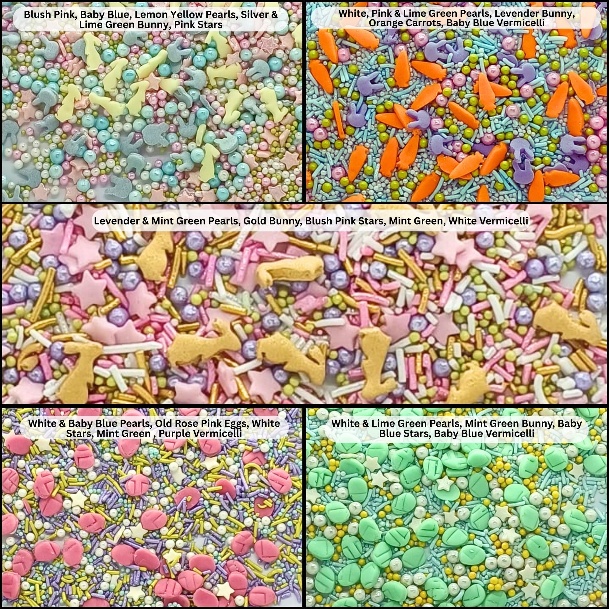 confect spring sprinkles edible mix green pink eggs yellow gold bunny pack of 5 100gms