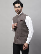 Even Apparels Men's Brown Nehru Jacket With Welt Pockets