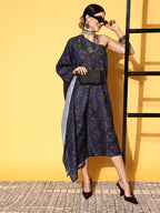 InWeave Women's Indigo Boota Print One Shoulder Kaftan Dress - Distacart