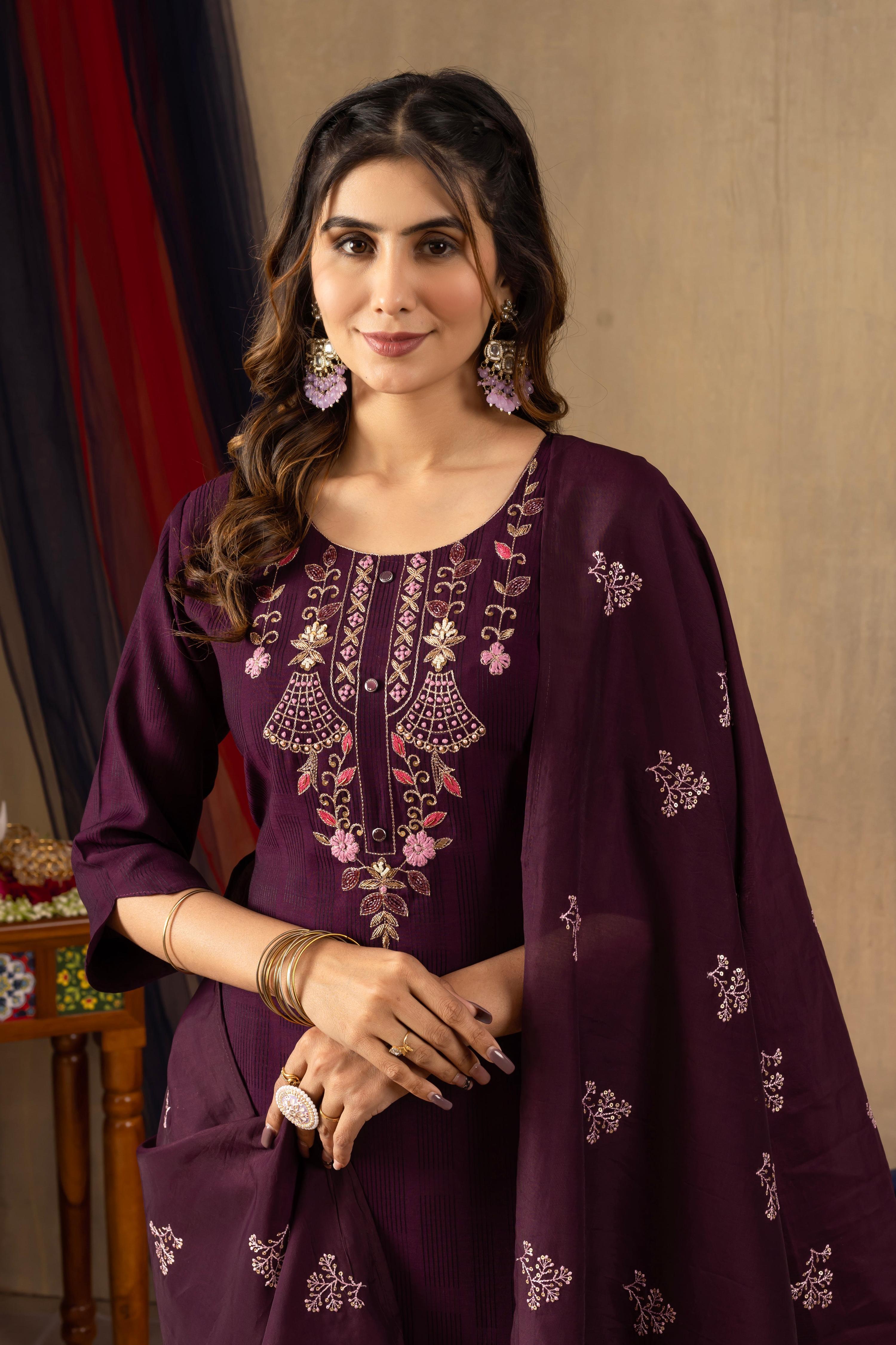 Pramukh Fab Wine Color Viscose Kurta Set - Distacart