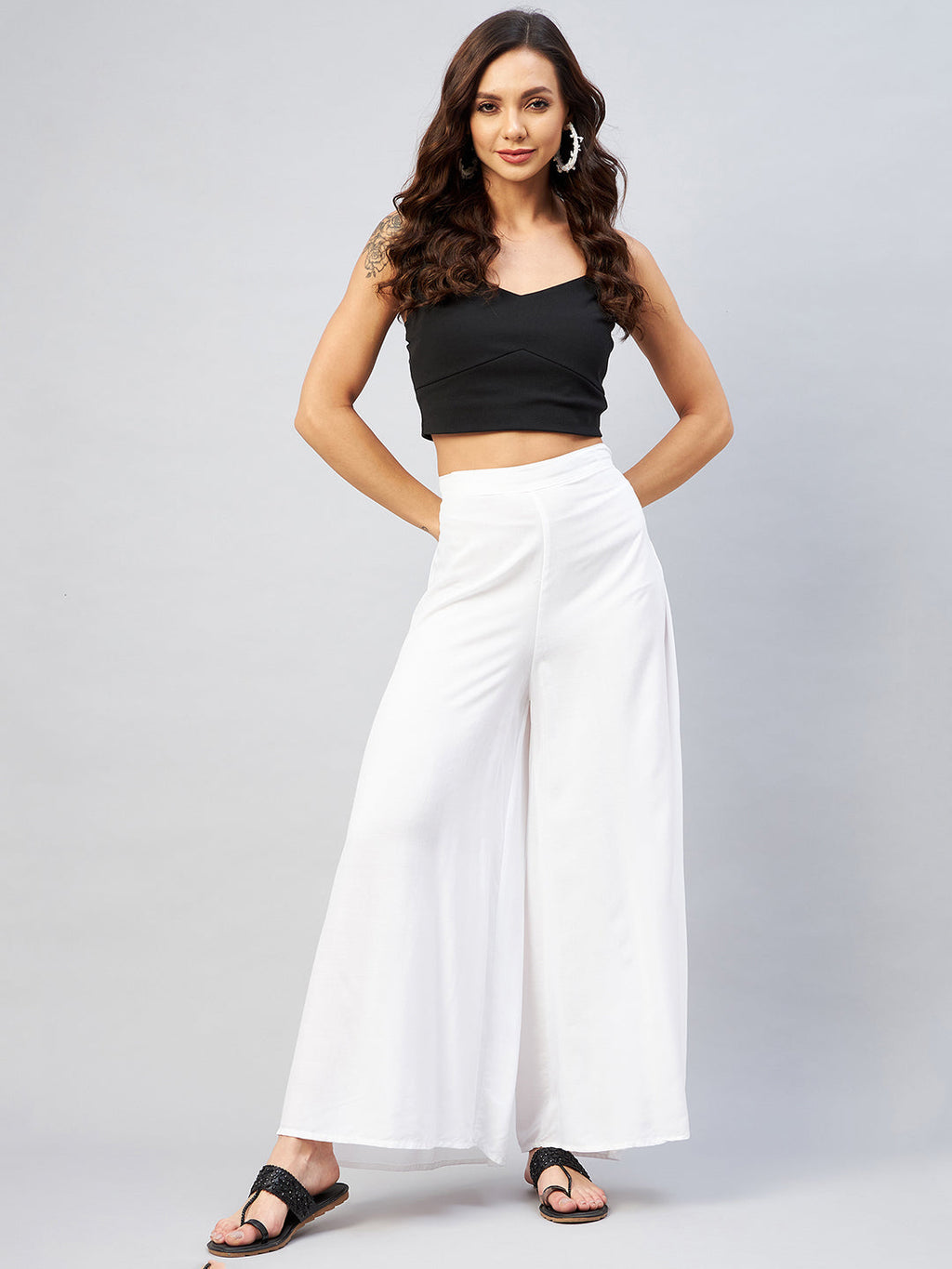InWeave Solid White Palazzo - Distacart