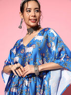 InWeave Women's Ink Blue Indian Bull Print Kaftan - Distacart