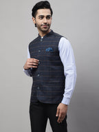 Even Apparels Men's Blue Nehru Jacket With Welt Pockets