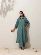 trueBrowns Green Cotton Linen Kurta Pant Set - Distacart