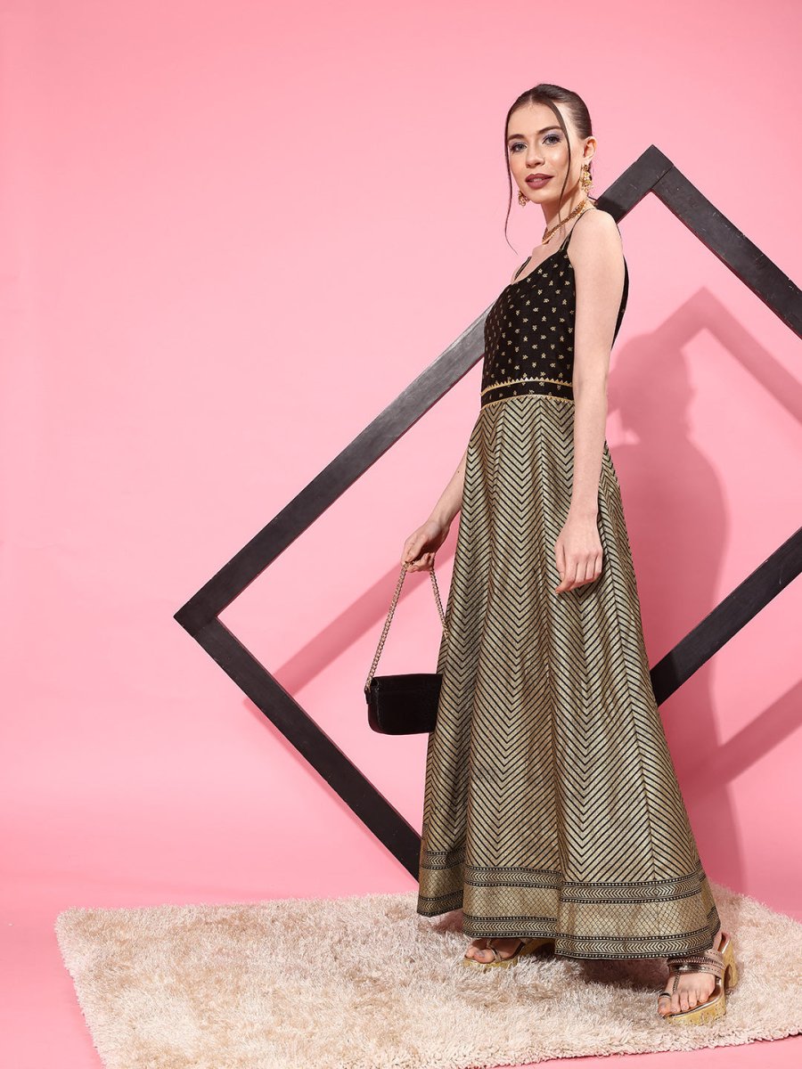 Ahalyaa Chevron Printed Maxi Ethnic Dress - Distacart