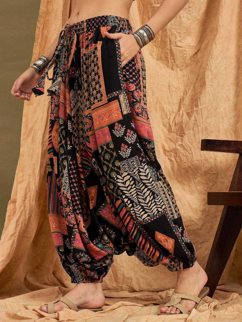 InWeave Black Multi Ethnic Harem Pant