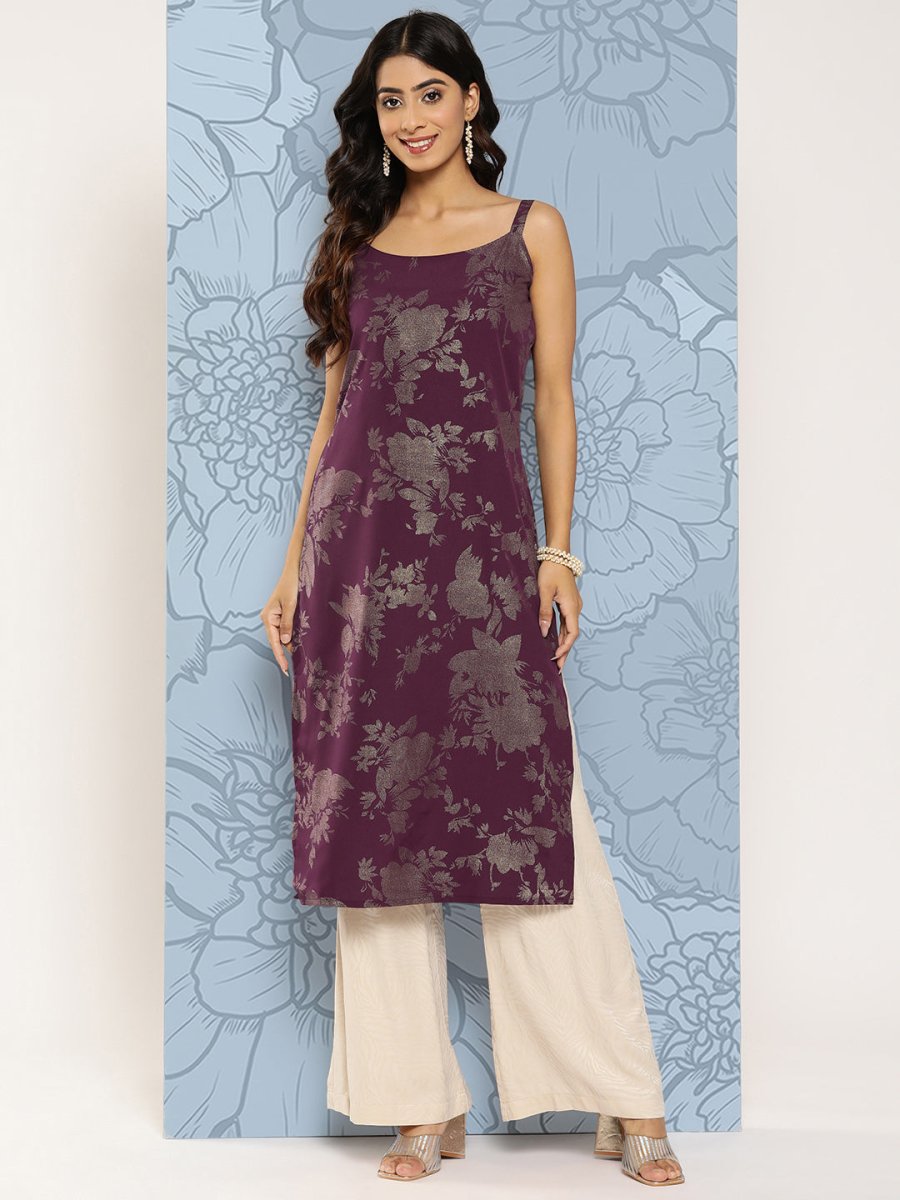 Ahalyaa Floral Foil Printed Crepe Kurta