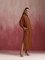 trueBrowns Brown Cotton Dobby Dress - Distacart