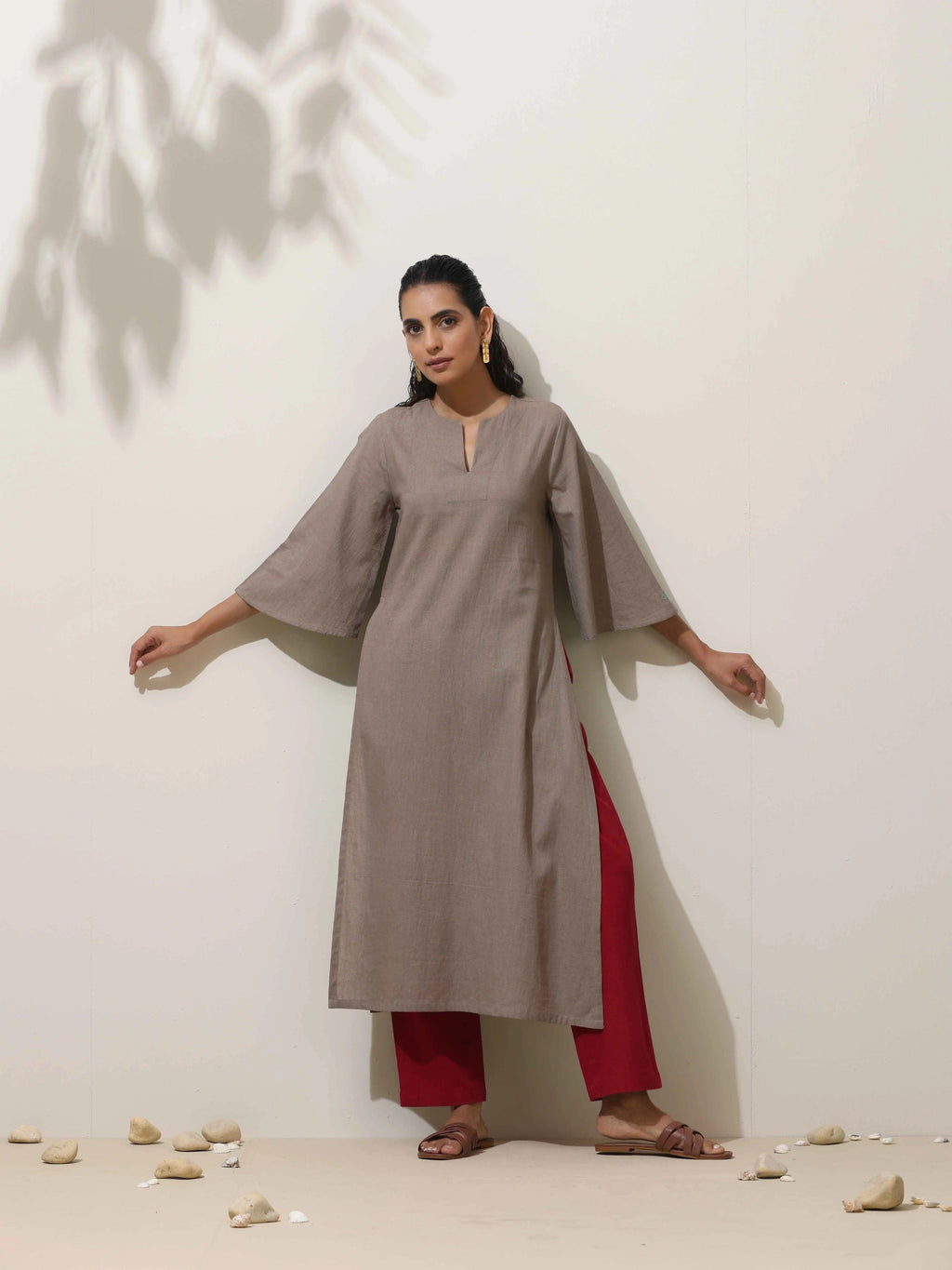 trueBrowns Grey Cotton Linen Kurta Pant Set - Distacart