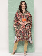 Ahalyaa Women Floral Printed Flared Sleeves Gotta Patti Crepe Kaftan Kurta - Distacart