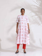 trueBrowns White Cotton Print Flared Kurta Set - Distacart