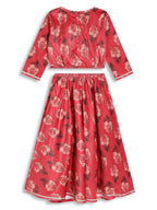 Ahalyaa Girls Floral Printed Velvet Ready to Wear Kids Lehenga Choli - Distacart
