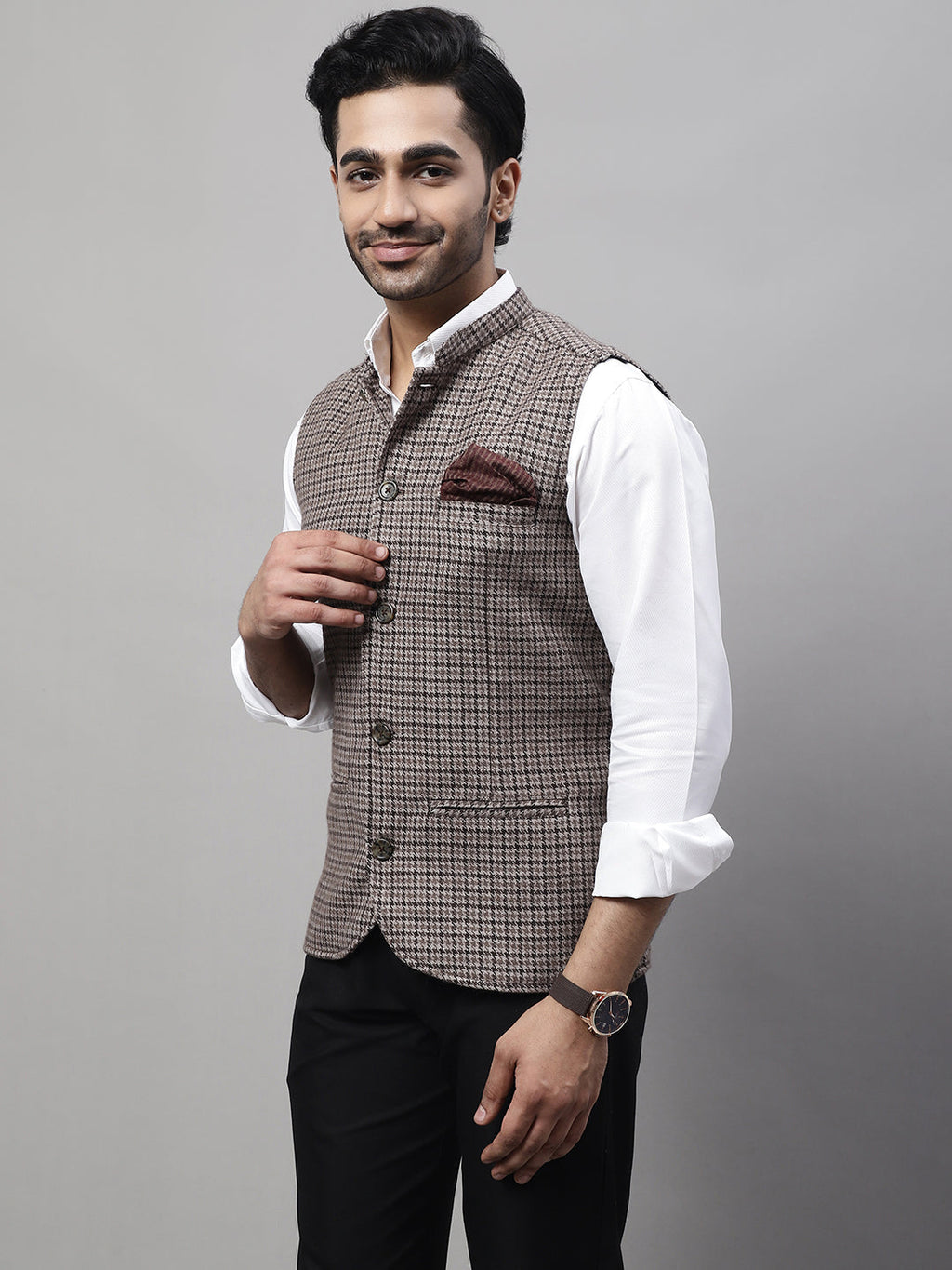 Even Apparels Men's Beige Pure Wool Nehru Jacket