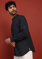 Fabmade Onyx Noir Mandarin Collar Short Kurta