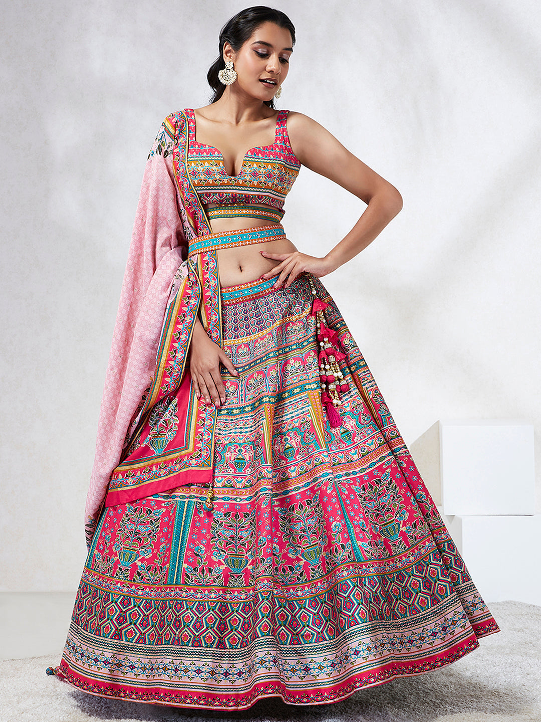 House of Panchhi Pink Pure Georgette Position Printing With Siroski Stone Work Lehenga Choli & Dupatta