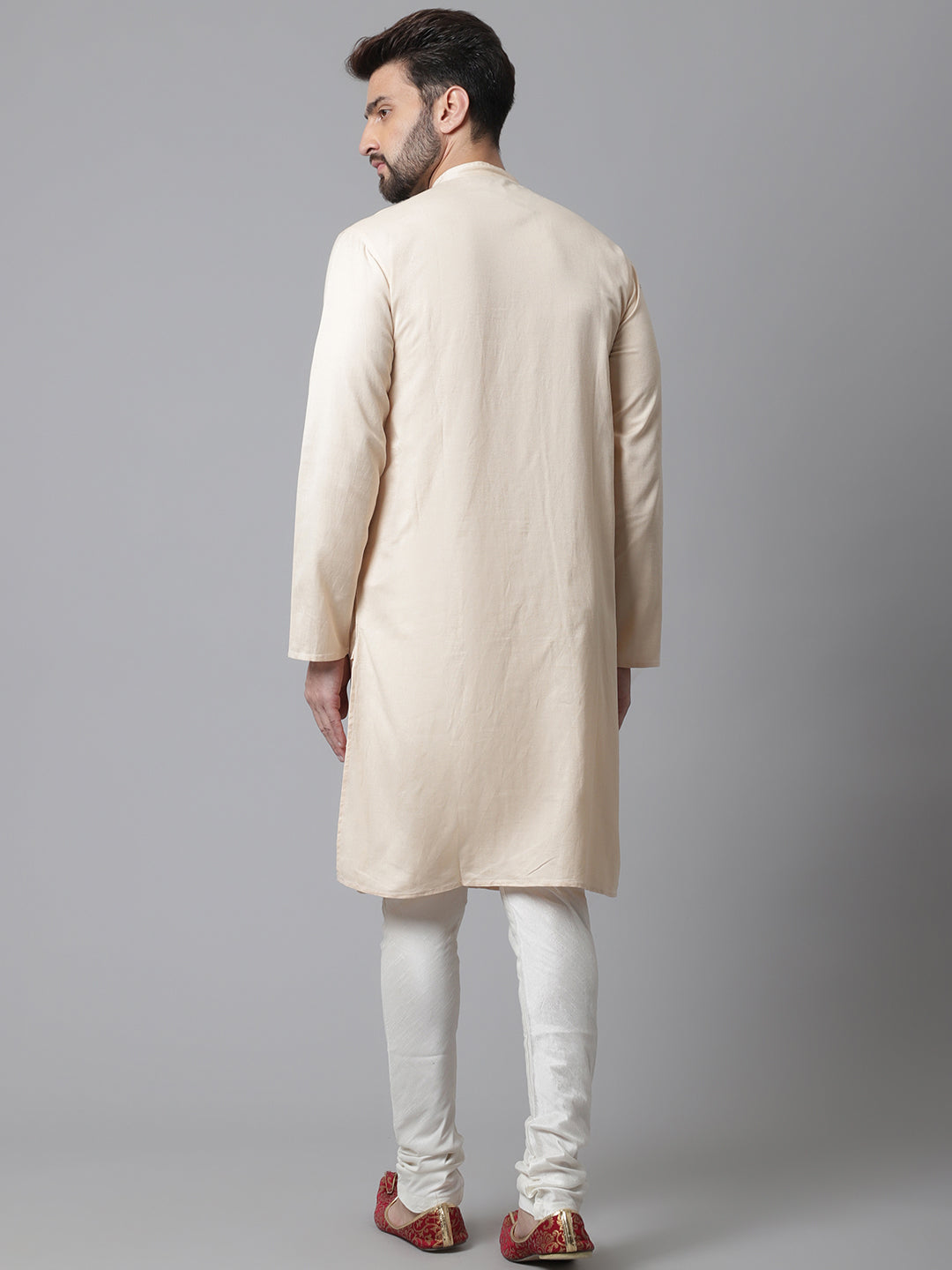 Even Apparels Cream Pure Cotton Kurta With Band Collar - Distacart