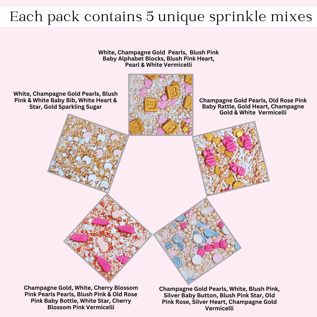 confect girls baby shower sprinkles mix heart teddy baby feed bottle baby feet sprinkles pack of 5 baby shower 17