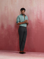 trueBrowns Men's Aqua Blue Cotton Shirt Collar Stylized Kurta