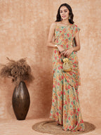 InWeave Women's Pear Green Red Floral Skirt Saree - Distacart